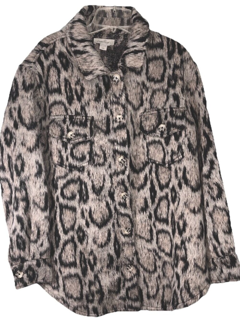 Charlie Paige Leopard Print Jacket Breast Pockets Button Down Fur Sz M